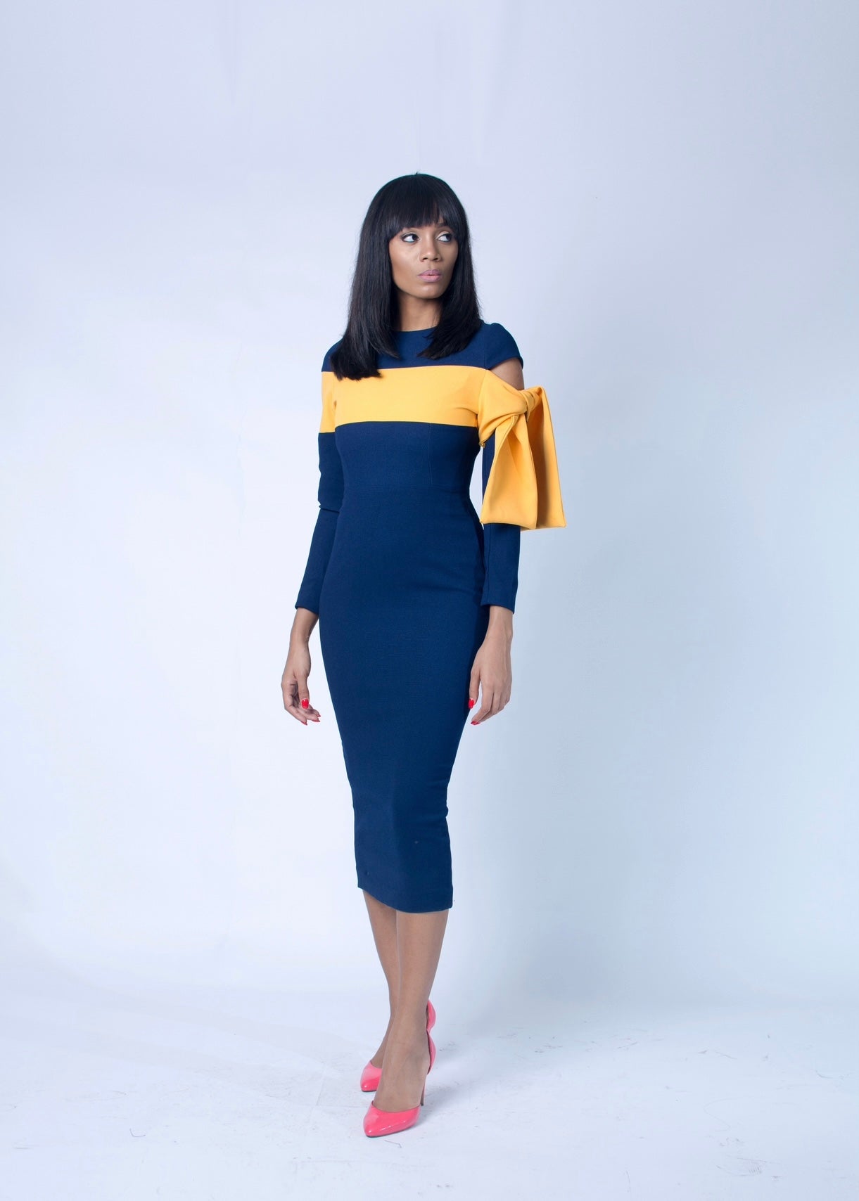 Navy mustard dress best sale