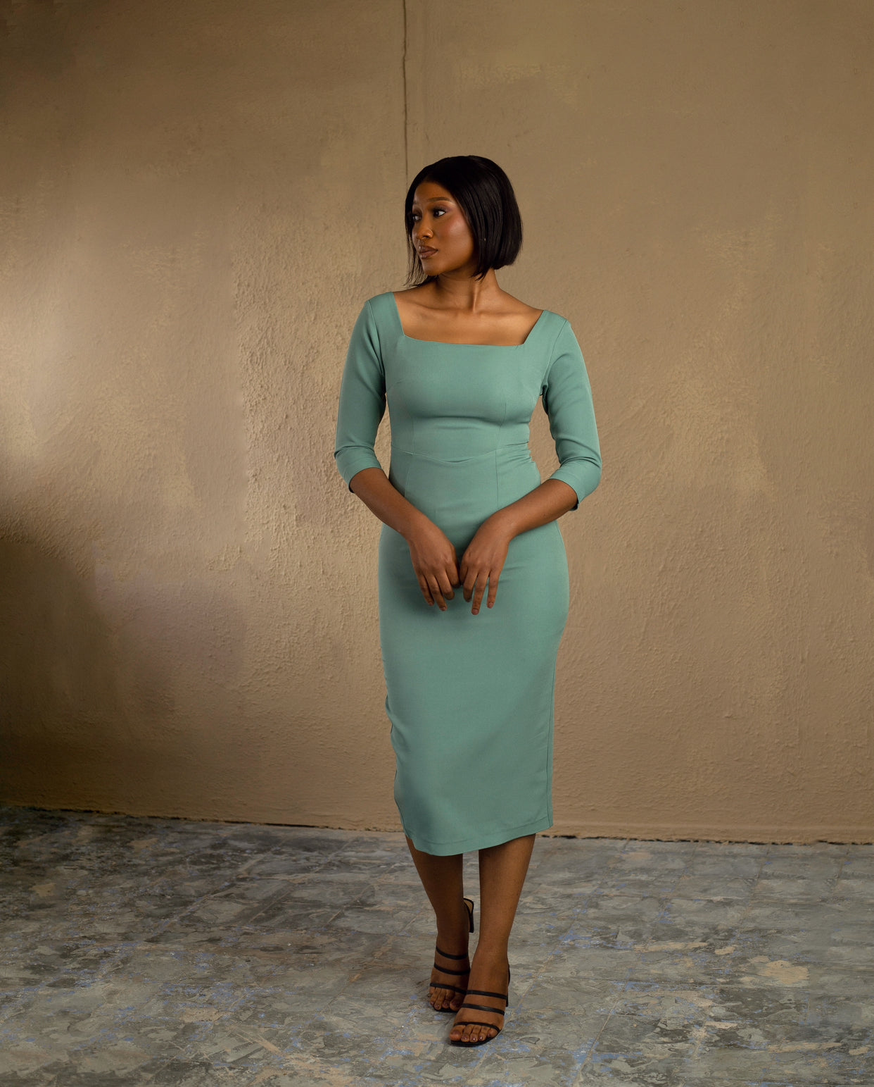 Essential Square Neck Straight Sleeved Midi Dress Mint Lady Biba US Essential Square Neck Straight Sleeved Midi Dress Mint Lady Biba US
