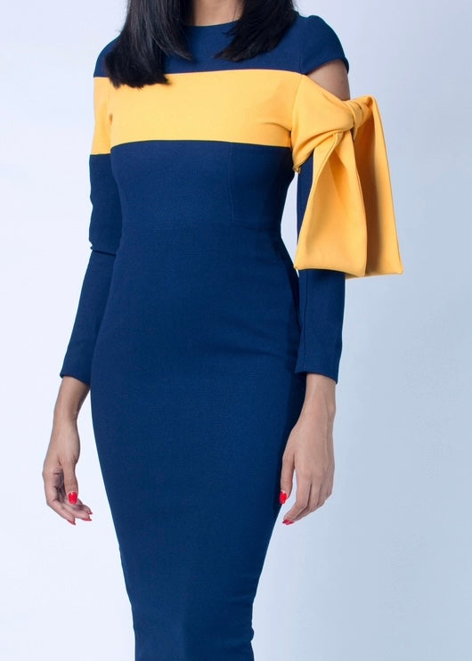 PREORDER Bimbo Dress Navy And Mustard
