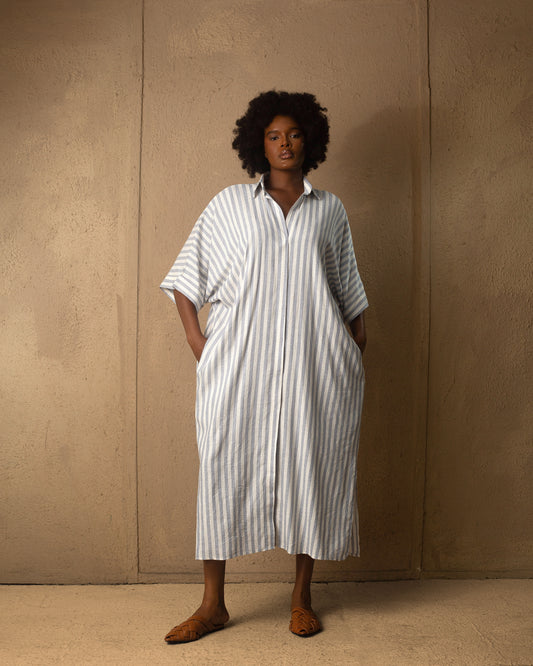 Easy Linen Blue strip Shirt Dress