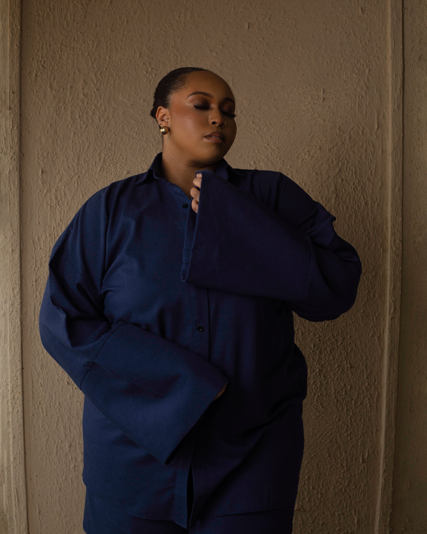 Boxy shirt linen off Navy Blue