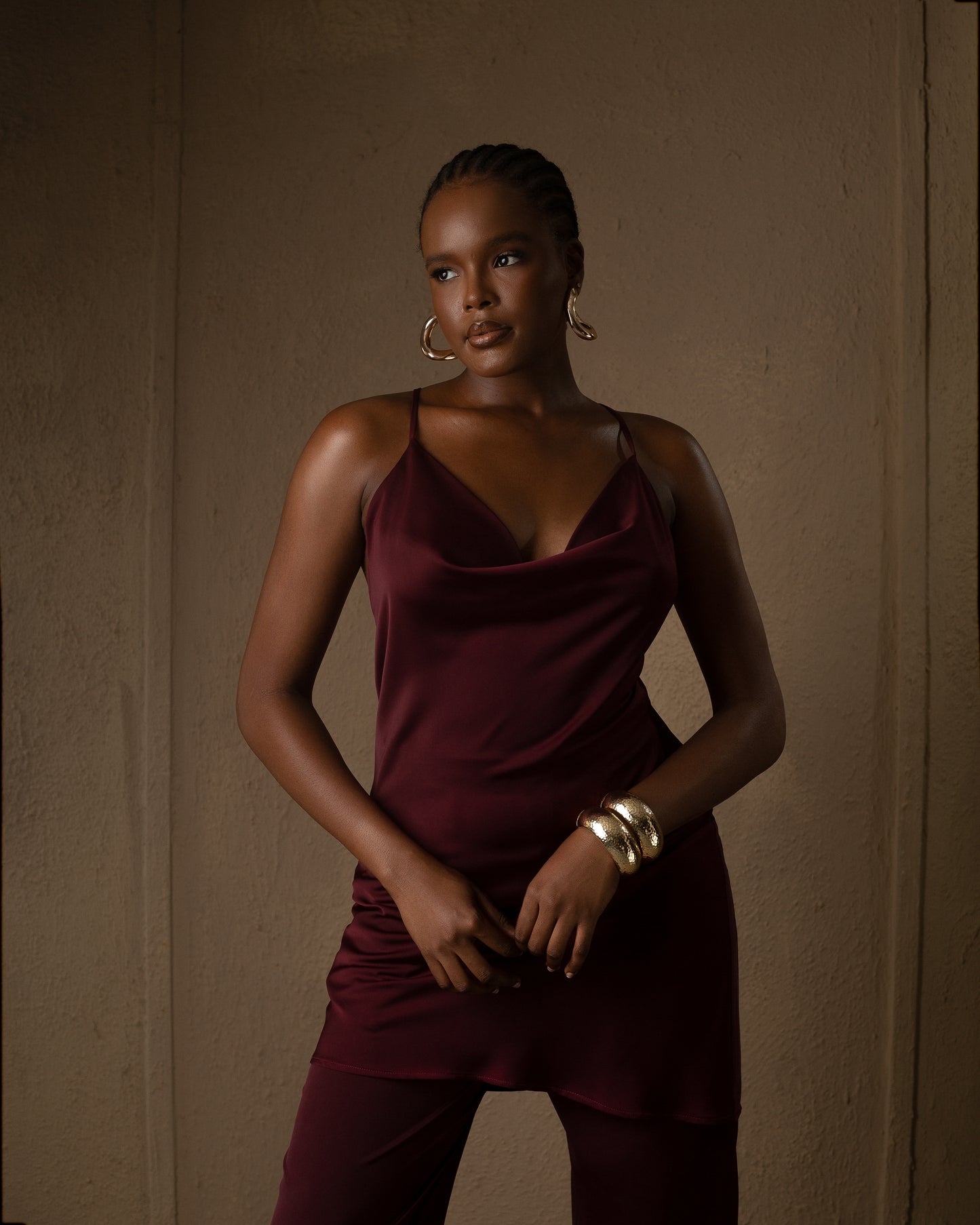 Sleeveless Silk set Burgundy