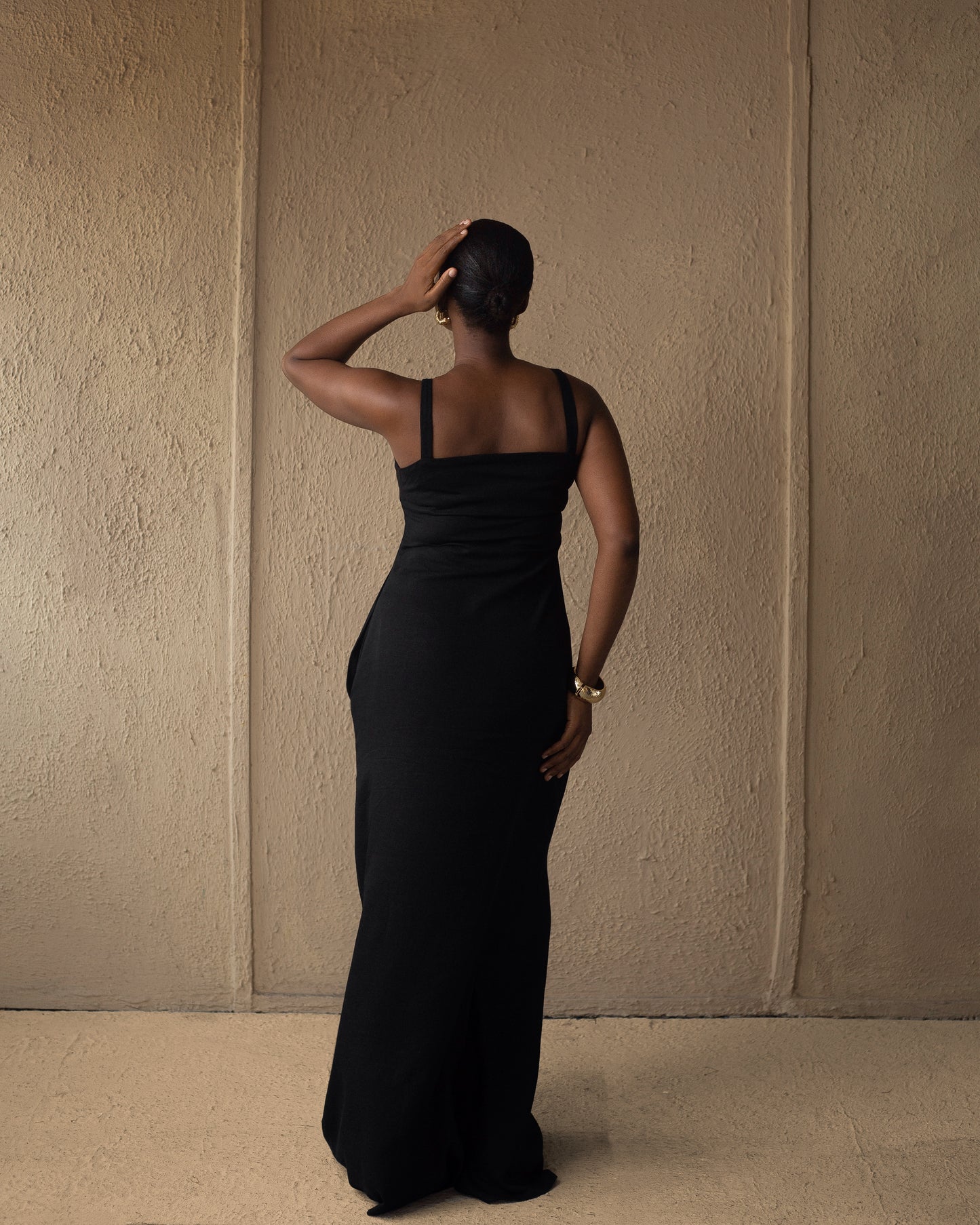 Black Gold detail linen maxi dress