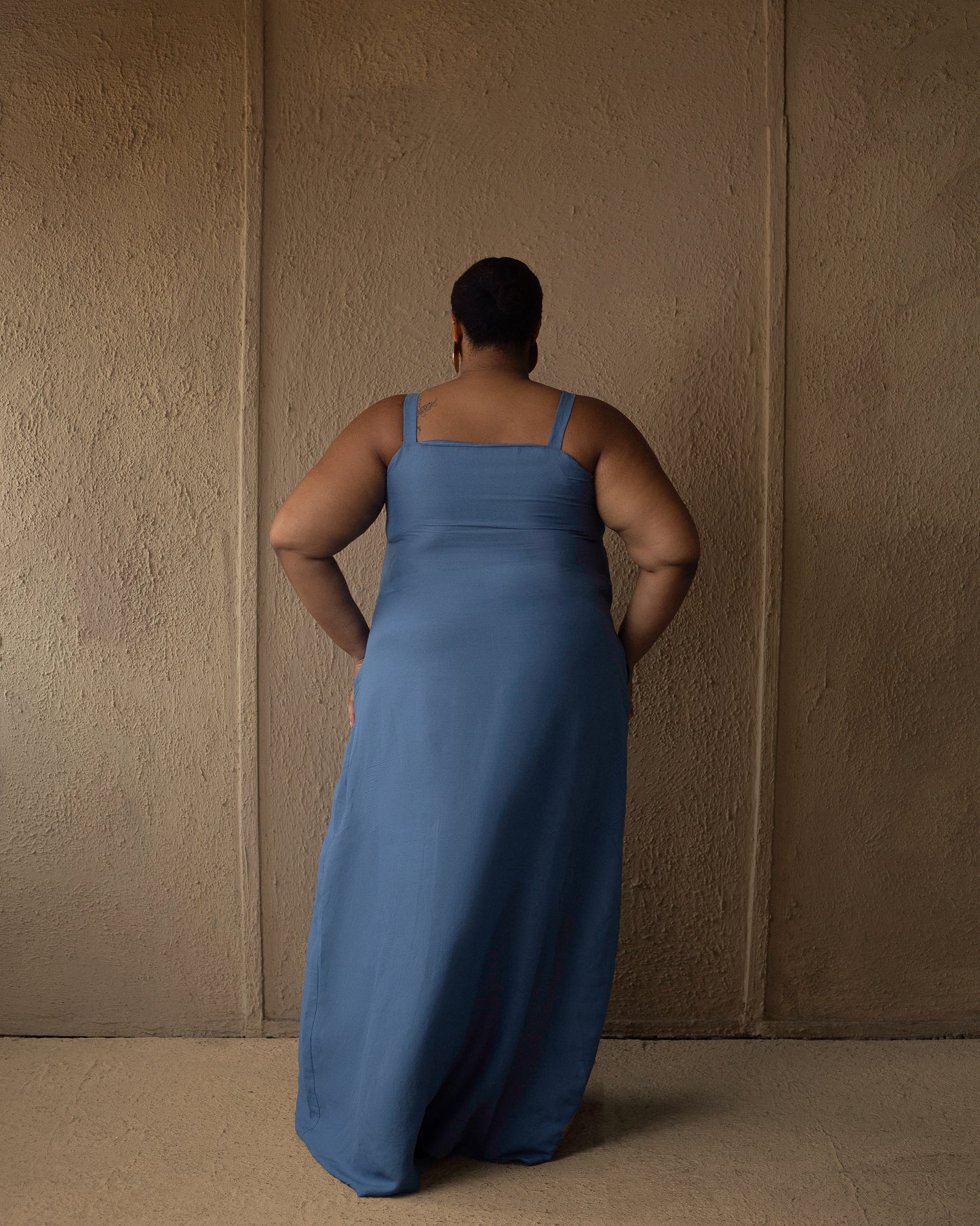 Blue Gold detail linen maxi dress